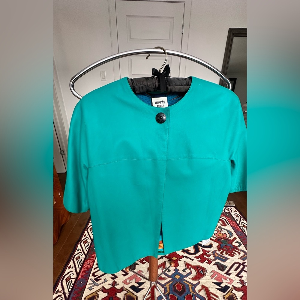 Sold ❌Hermès Teal Leather Jacket - Picture 1 of 11